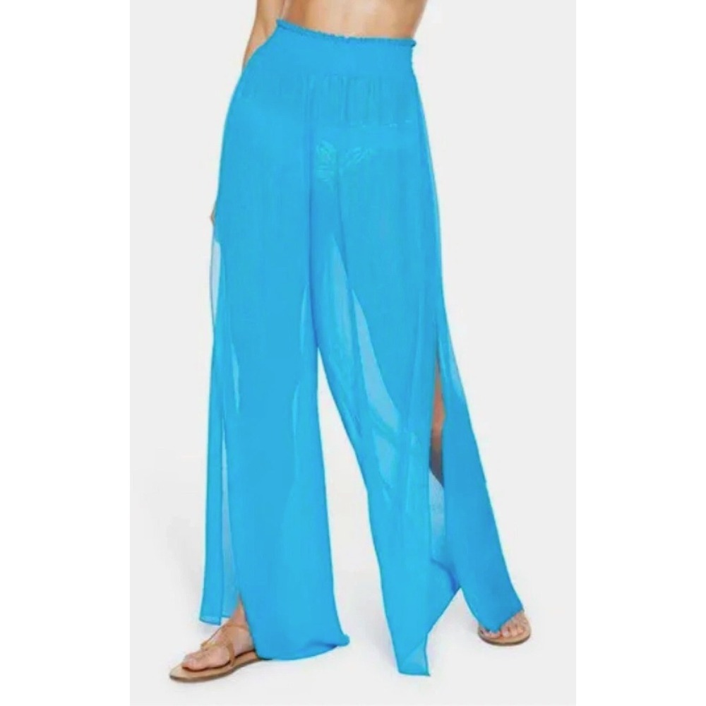 NWT Ramy Brook Textured Athena Palazzo Pant Swim Coverup Blue‎ XS